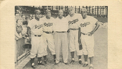 Late 1940s Brooklyn Dodgers Postcard with Robinson & Campanella