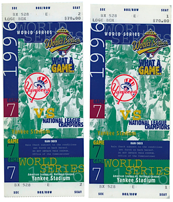 1996 NY Yankees v. Atlanta Braves World Series Game 7 Tickets (2)