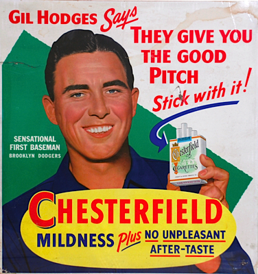 Circa 1952 Original Chesterfield Gil Hodges Cardboard Advertising Sign