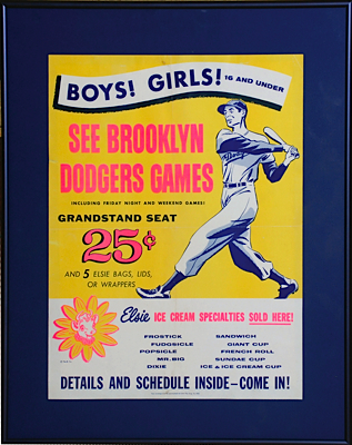 1955 Framed Original Elsie the Cow Dodgers Advertisement & 1956 Brooklyn Dodgers Schedule (2)