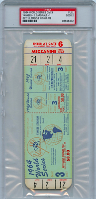 1964 Mickey Mantle Record-Breaking Home Run World Series Full Tickets (2)