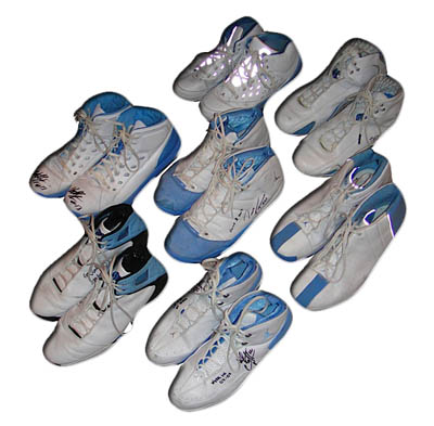 North Carolina Tar Heels Championship Team Starting Five Game-Used & Autographed Sneakers with Two Other Championship Team Players - Lawson, Hansbrough, Thompson, Ellington, Green...