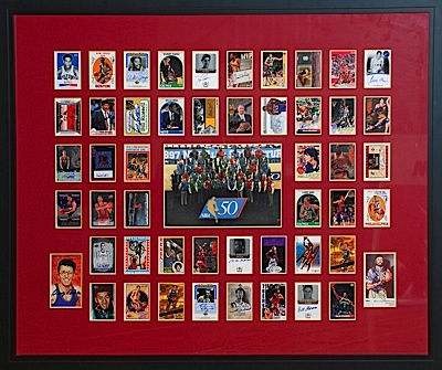 Magnificent Framed NBA Top 50 All-Time Players Autographed Card Display Piece (JSA) (Rare & Unique)