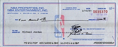 2/10/1991 Michael Jordan Endorsed Check from the NBA (Extremely Rare) (JSA)