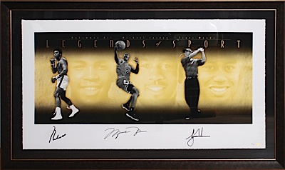 Framed Michael Jordan, Tiger Woods & Muhammad Ali "Legends of Sport" Limited Edition Autographed Art Print (UDA) (JSA)