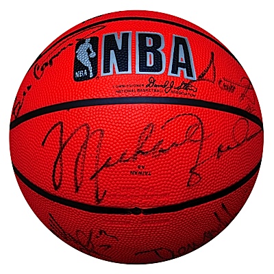 1990-1991 Chicago Bulls Team Autographed Basketball - First Championship with Michael Jordan (JSA)
