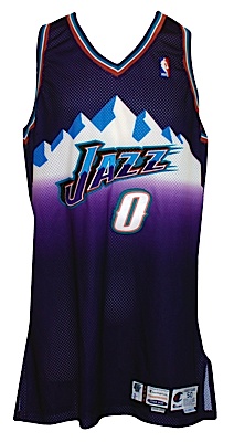 Lot of 2000-2001 Utah Jazz Game-Used Jerseys- John Crotty, Greg Ostertag, Quincy Lewis, Jacque Vaughn, Donyell Marshall, & Byron Russell (6)