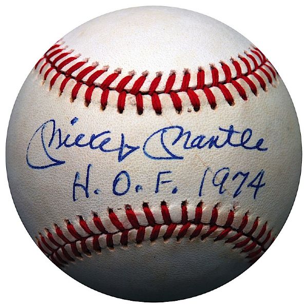 Mickey Mantle Single-Signed Baseball Inscribed "HOF 1974" (JSA)