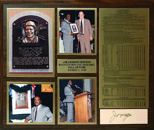Joe Morgans Personal Hall of Fame Induction Collage Plaque with Career Stats & Photos (Morgan LOA) (JSA)