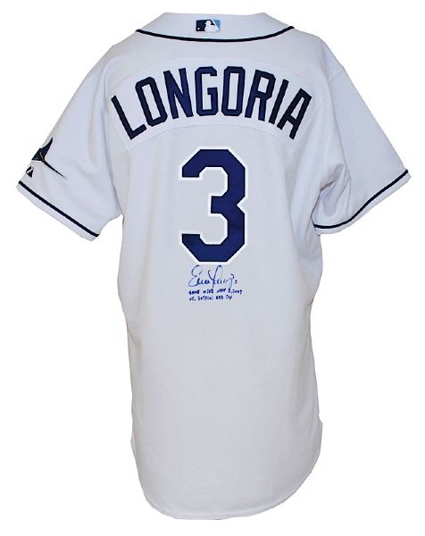 5/2/2009 Evan Longoria Tampa Bay Rays Game-Used & Autographed Home Jersey (JSA) (MLB Hologram) (Longoria Hologram) 