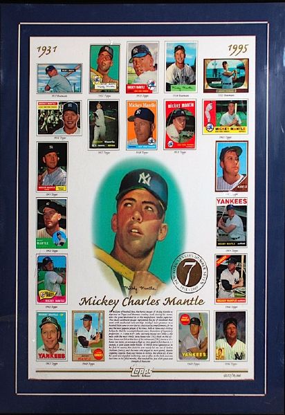 Mickey Mantle Framed Topps Limited Edition Card Sheet 