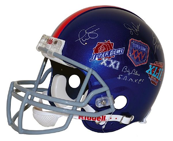 Phil Simms, Ottis Anderson And Eli Manning Triple Autographed Giants 3X SB Champs Full Size Helmet (Steiner) (JSA)
