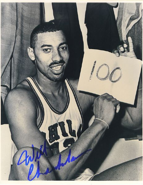 Wilt Chamberlain Autographed 100 Point Game Photo (JSA) 