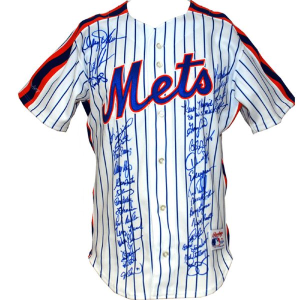 1986 NY Mets World Championship Team Autographed Jersey (Reunion) (JSA) 