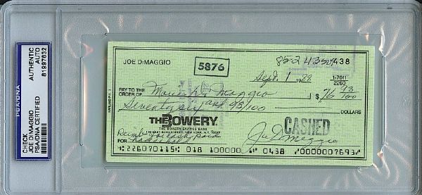 Lot of Joe DiMaggio Signed Checks (9) (JSA)