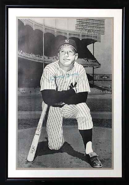 Oversized Framed Mickey Mantle NY Yankees Autographed Photo with Stadium Backdrop (JSA)