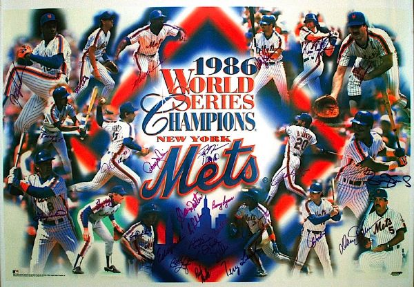 1986 NY Mets World Championship Team Autographed Poster (JSA)