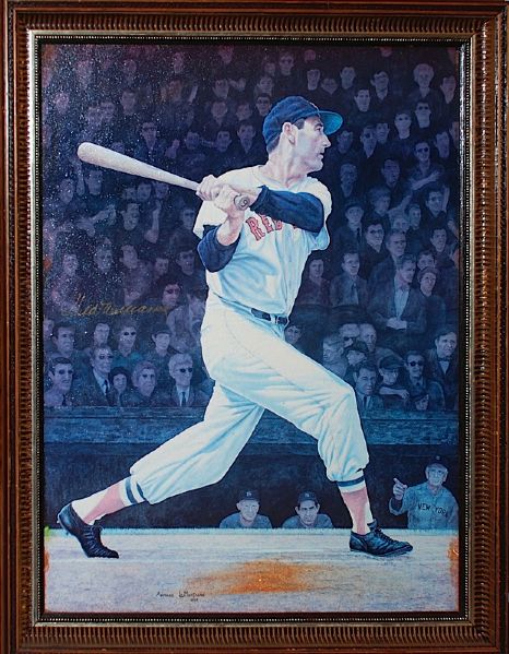Framed Ted Williams Autographed Painting (JSA)