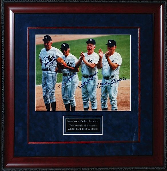 NY Yankees Framed & Autographed Photo with Mantle, Whitey & Scooter (JSA)