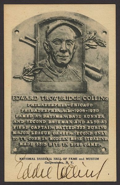 Eddie Collins Autographed Hall of Fame Plaque (JSA) (Extremely Rare)