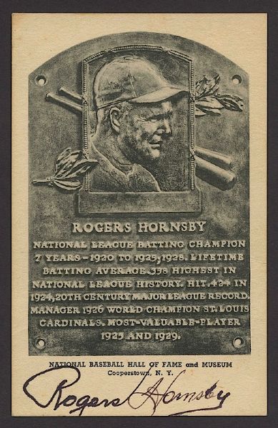 Rogers Hornsby Autographed Hall of Fame Plaque (JSA)