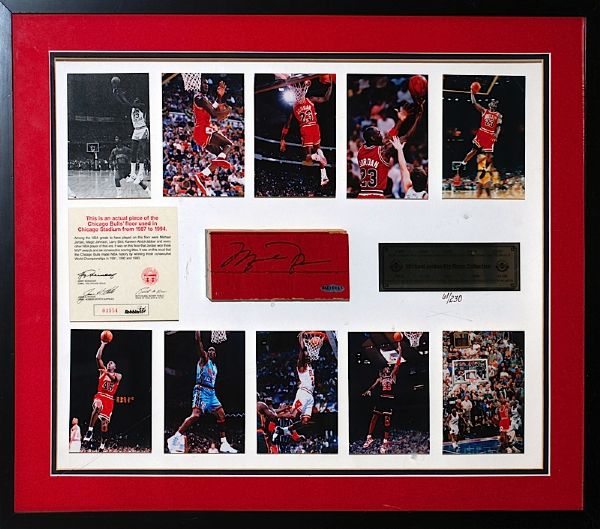Framed Michael Jordan Chicago Bulls LE Autographed Chicago Stadium Floor Piece Display (JSA) (UDA)