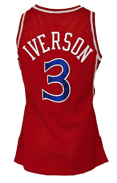 1996-1997 Allen Iverson Rookie Philadelphia 76ers Game-Used Road Uniform (2) 