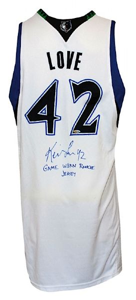 2008-2009 Kevin Love Rookie Minnesota Timberwolves Game-Used & Autographed Home Uniform (2) (UDA) (JSA) (Team LOA)