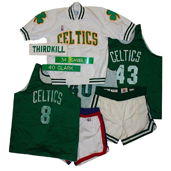 Lot of Boston Celtics Game-Used Shorts, Worn Practice Jerseys with Other Items (15)