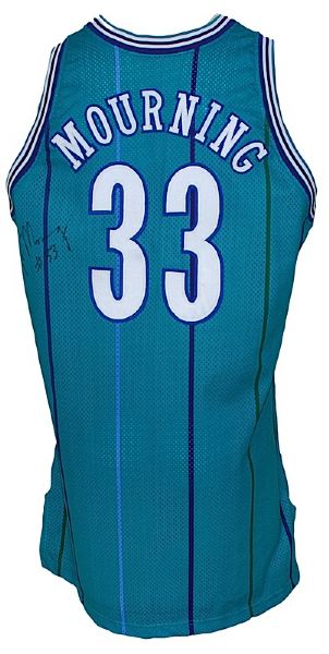 1994-1995 Alonzo Mourning Charlotte Hornets Game-Used & Autographed Road Jersey (JSA) 