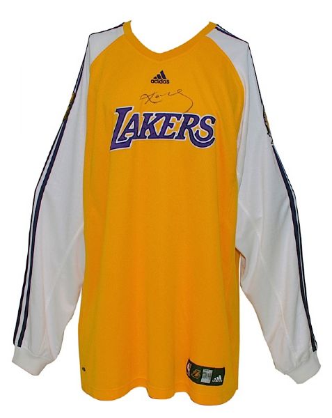 2008 Kobe Bryant Los Angeles Lakers NBA Finals Worn & Autographed Home Shooting Shirt (DC Sports LOA) (JSA) 