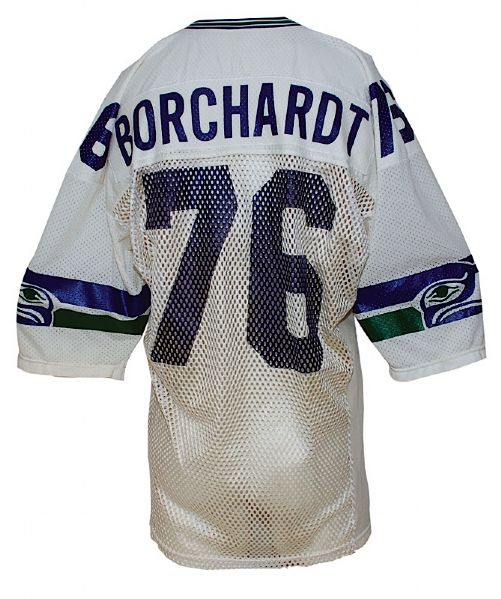 1983 Jon Borchardt Seattle Seahawks Game-Used Road Fishnet Jersey with 2001 Seahawks Game-Used Road Pants (2)