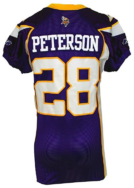 2008 Adrian Peterson Minnesota Vikings Game-Issued Home Jersey (JO Sports LOA) (Minnesota Vikings LOA) 