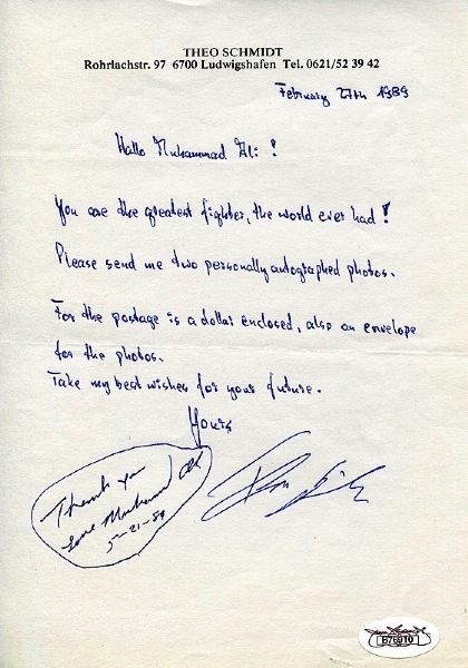 1989 Muhammad Ali Autographed Fan Letter (JSA)