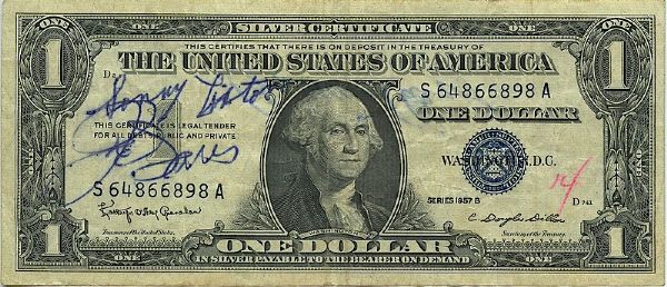 1957 Silver Certificate Autographed by Sonny Liston, Joe Louis & Cassius Clay (JSA)