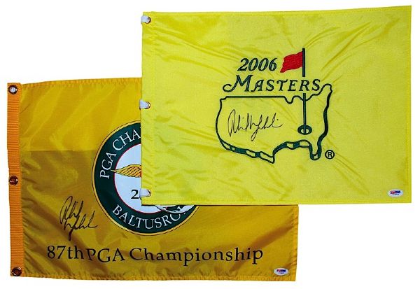 Lot of Phil Mickelson Autographed Pin Flags (2) (JSA)