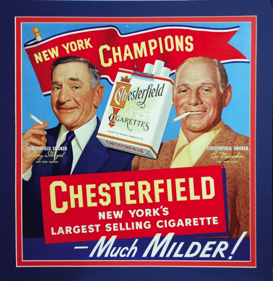Circa 1950 Casey Stengel & Leo Durocher Chesterfield Advertising Sign