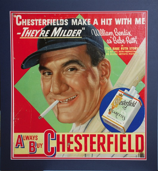 1948 William Bendix Chesterfield Advertising Sign for "The Babe Ruth Story" 