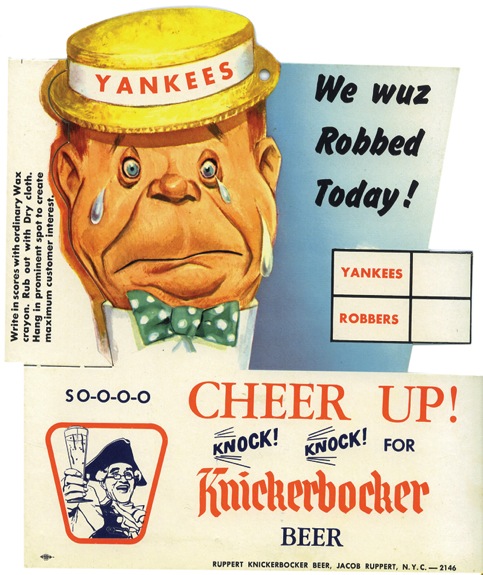 1950s NY Yankees Knickerbocker Beer Double Sided Advertising Sign (Very Rare)