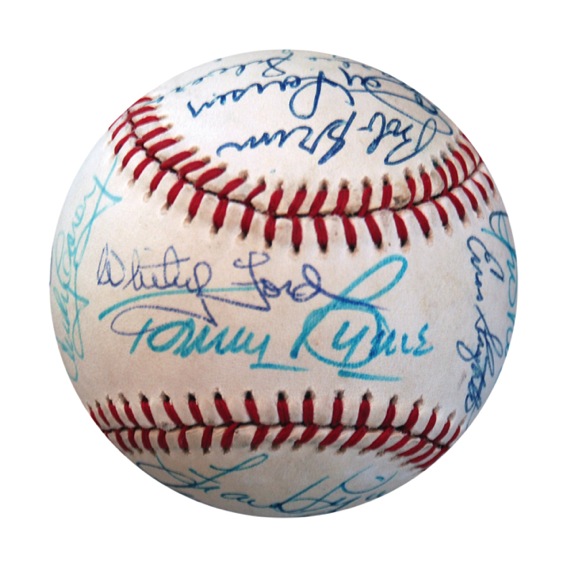 1955 NY Yankees Autographed Reunion Baseball with Mantle (JSA) 