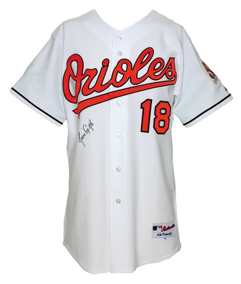 2004 Javy Lopez Baltimore Orioles Game-Used & Autographed Home Jersey (JSA)
