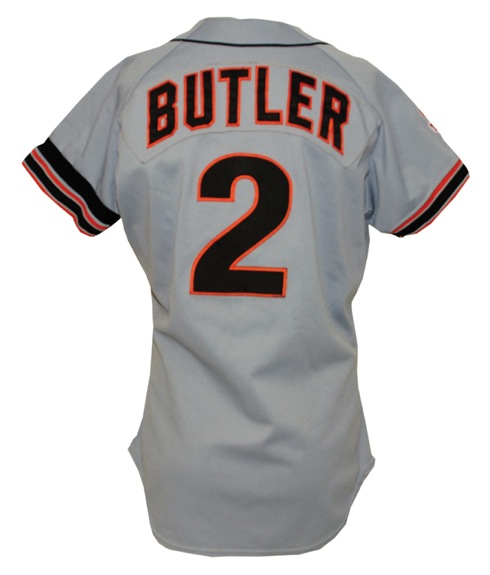 1989 Brett Butler San Francisco Giants Game-Used Road World Series Jersey (Team Letter) (Black Armband)