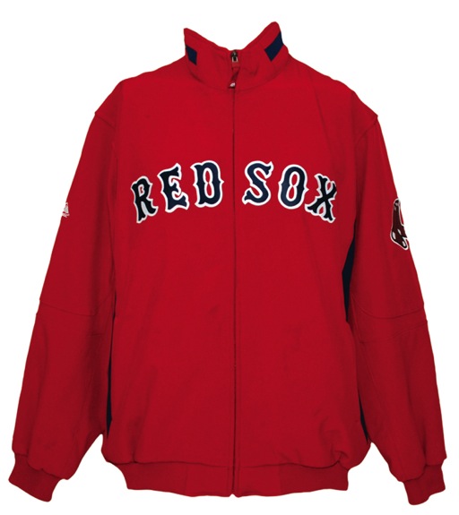 2009 Jed Lowrie Boston Red Sox Worn Red Dugout Jacket & Alex Gonzalez Boston Red Sox Worn Red Lightweight Dugout Jacket (2) (Steiner LOA) (MLB Hologram)