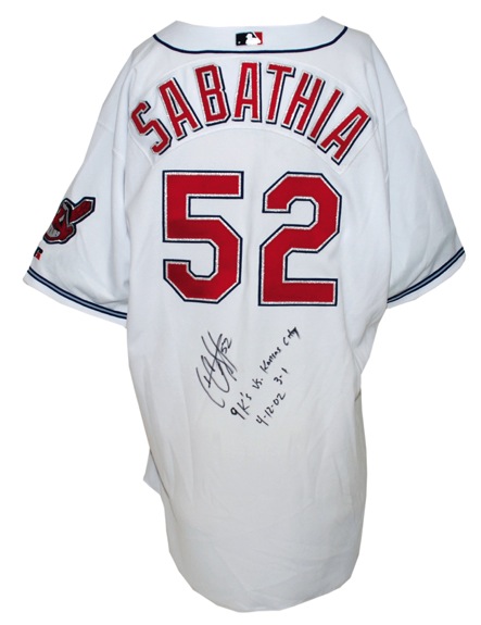 4/12/2002 CC Sabathia Cleveland Indians Game-Used & Autographed Home Jersey (JSA) (Sabathia LOA)