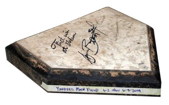 AJ Burnett NY Yankees Autographed Yankee Stadium Game-Used Main Field Home Plate with "First Win at Stadium" (JSA) (Yankees-Steiner) (MLB Auth)