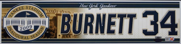 2009 AJ Burnett NY Yankees Locker Room Nameplate (MLB Auth) (Yankees-Steiner) (Championship Season) 