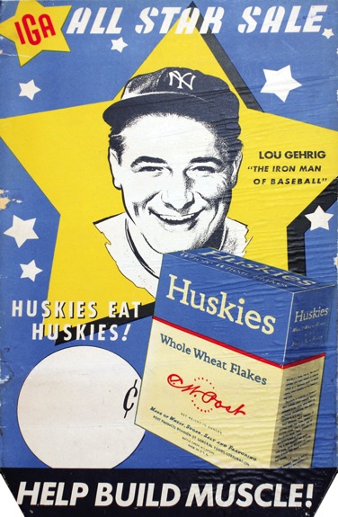 1930s Lou Gehrig IGA Huskies Cardboard Display Piece (Rare)