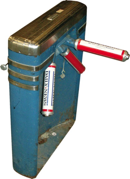 Yankee Stadium Turnstile with Daily News Ads on the Arms. Made by Perey (Yankee-Steiner LOA)
