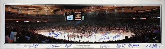 New York Rangers 11 Signature Victory On Ice Panoramic (JSA)