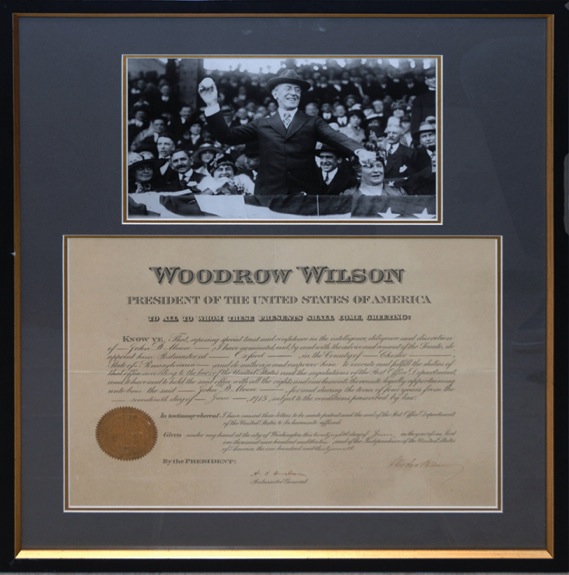 1913 Framed Woodrow Wilson Signed Oversized Document (JSA) 